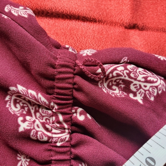 𝅺Lauren Conrad LC medium burgundy cream paisley print midi dress - Picture 7 of 12